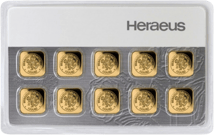 10 x 1 g Heraeus Multicard Goldbarren