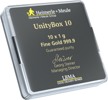 10 x 1g Goldbarren Heimerle und Meule UnityBar