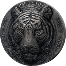 1kg Silber Mauquoy Tiger 2022 (Auflage: 199 | Antik Finish | High Relief)