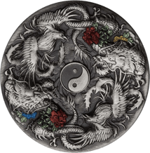 2 Unze Silber Double Dragon und Phönix 2021 AF (Auflage: 888 | Antik Finish)