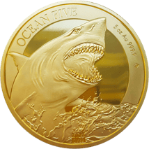 5 Unze Gold Ocean Five Weißer Hai 2022 PP (Auflage: 33 | Polierte Platte)
