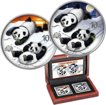 Silber China Panda Tag und Nacht Set 2022 (Auflage: 888 | coloriert)