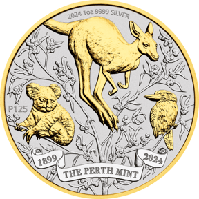 4 x 1 Unze Silber 125 Jahre Perth Mint 2024 (Auflage: 2.500 | coloriert | teilvergoldet | Polierte Platte)