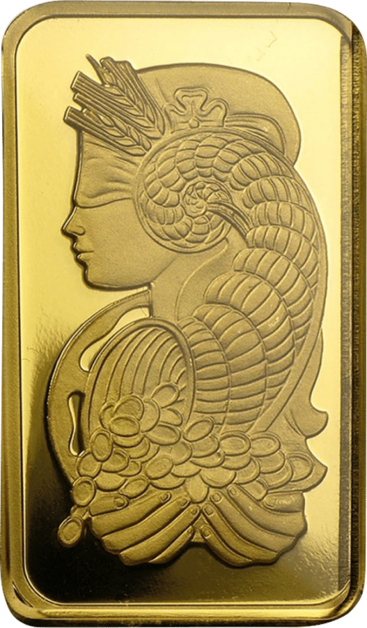 Goldbarren 20 g · Seite mit Fortuna