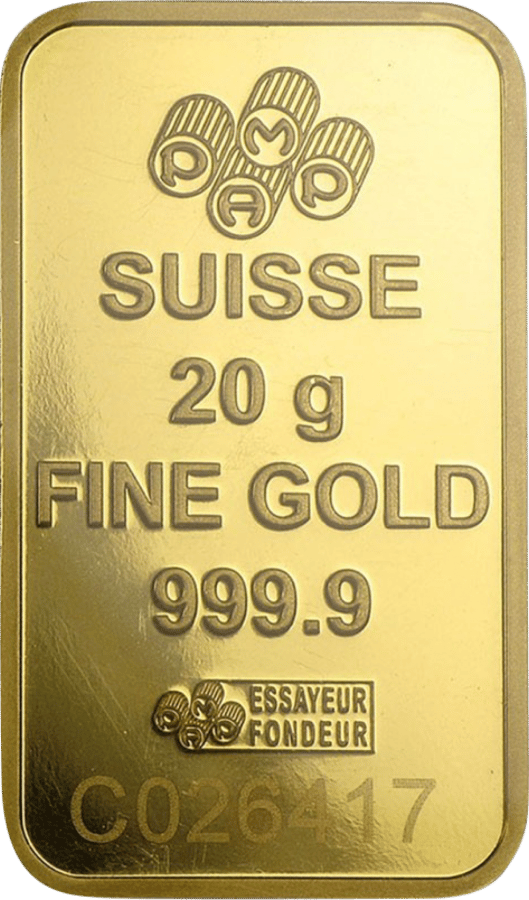 Goldbarren 20 g · Seite mit Gewicht und Feinheit