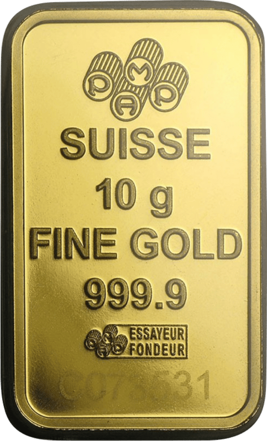 Goldbarren 10 g · Seite mit Gewicht und Feinheit