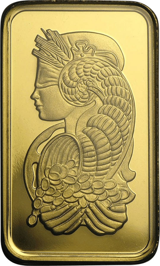 Goldbarren 10 g · Seite mit Fortuna