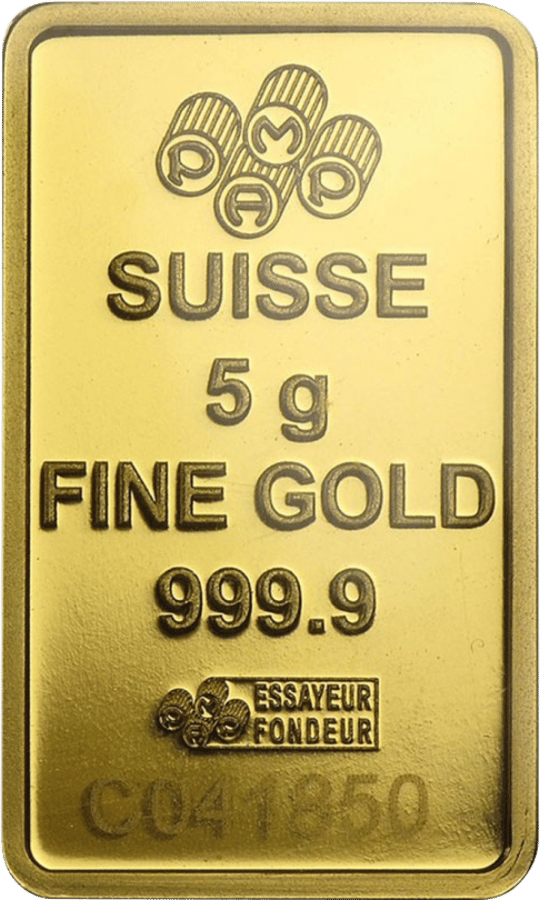 Goldbarren 5 g · Seite mit Gewicht und Feinheit