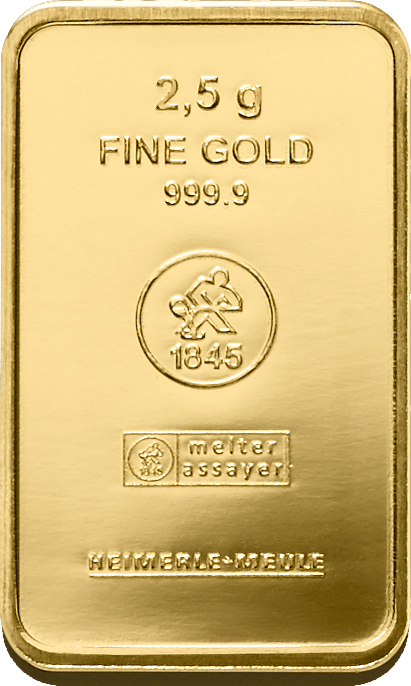 Geprägter Goldbarren von Heimerle + Meule, 2,5 g
