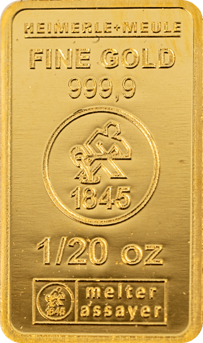 Geprägter Goldbarren von Heimerle + Meule, 1/20 oz