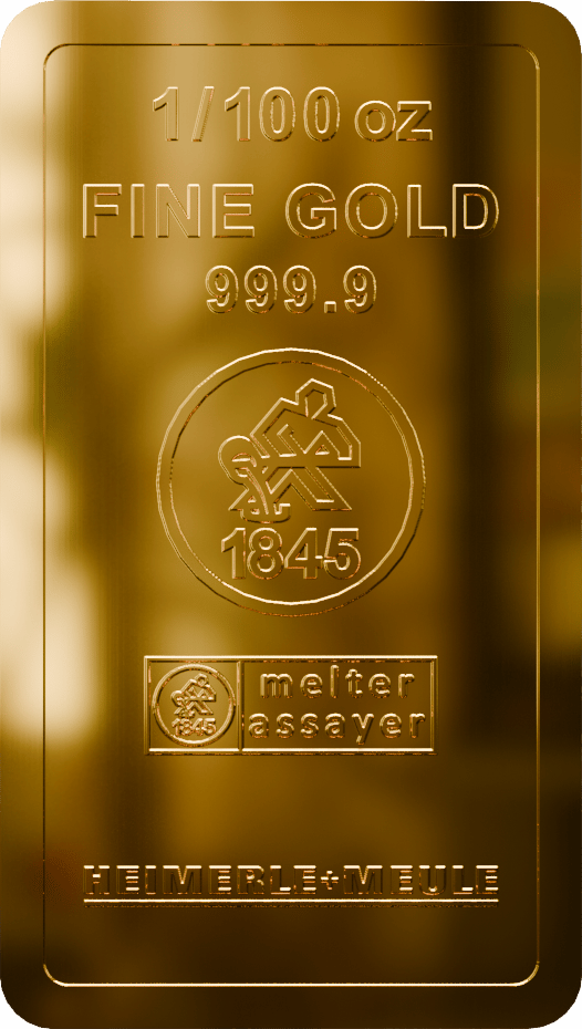 Minted gold bar by Heimerle + Meule, 1/100 oz