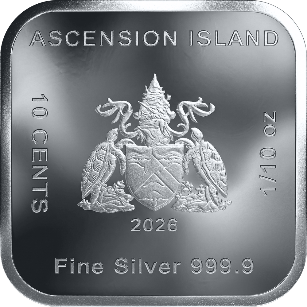1/10 ounce square coin · side with the island’s coat of arms