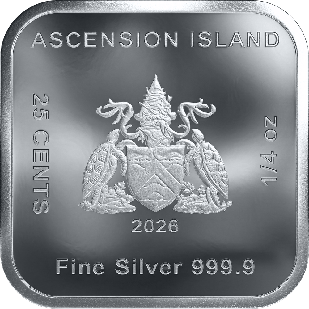 1/4 ounce square coin · side with the island’s coat of arms