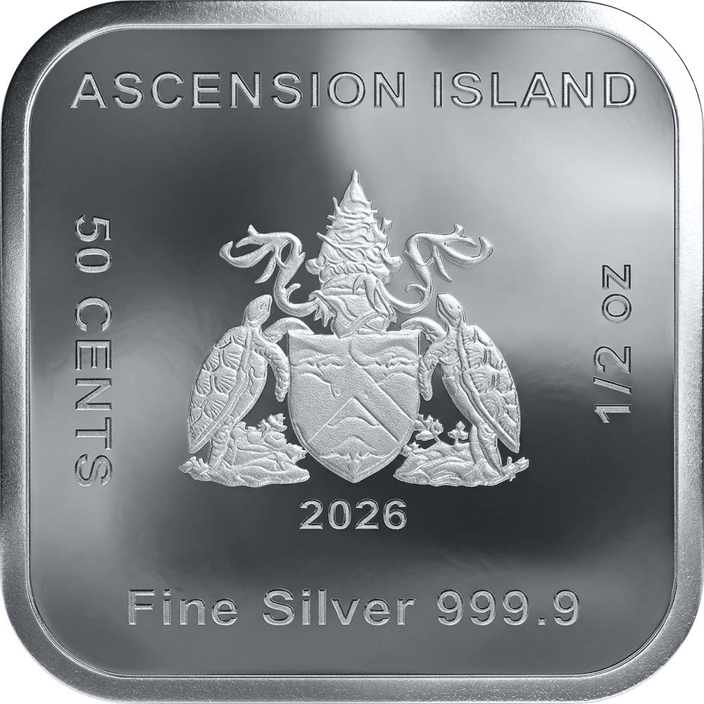 1/2 ounce square coin · side with the island’s coat of arms
