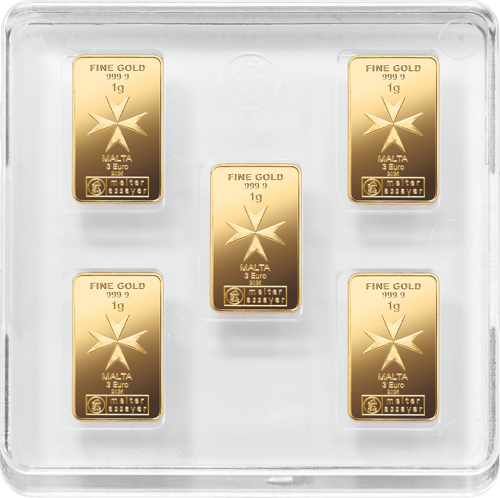 MALTA CoinBars aus Gold mit Malteserkreuz und Nennwert 3 Euro in der Kapsel