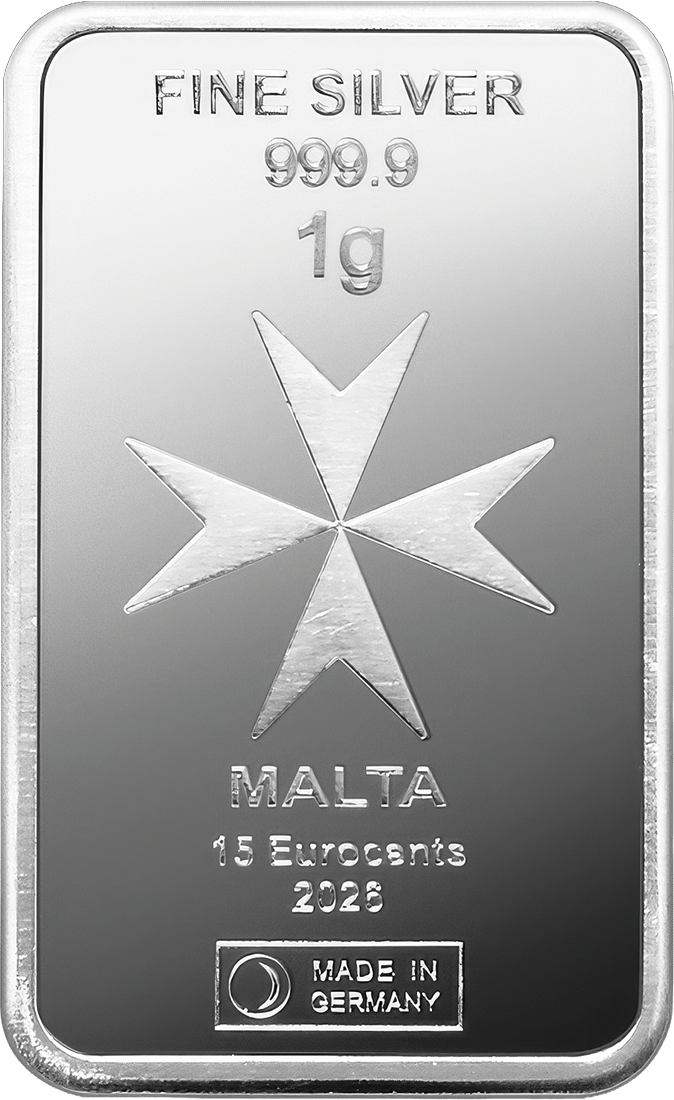MALTA CoinBar mit Malteserkreuz, Nennwert 15 Eurocents und Jahrgang 2026