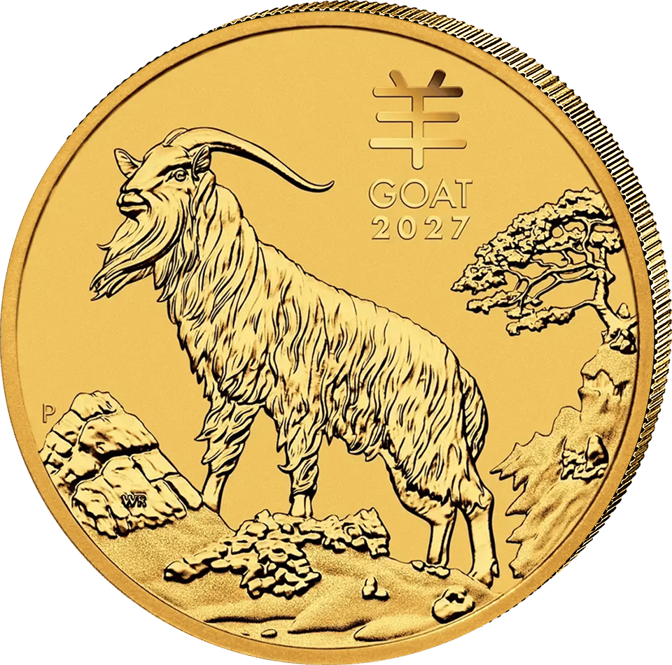 Animal side of the 2027 Lunar III coin in Gold: Goat