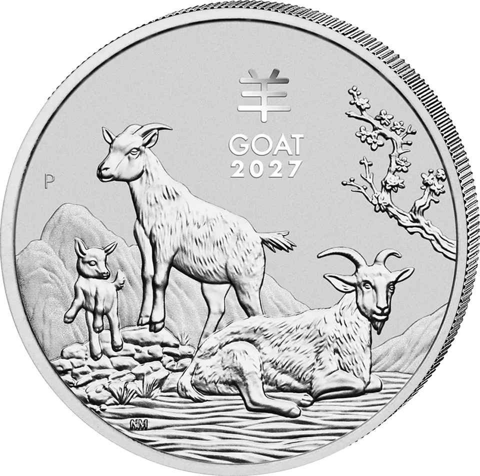 Tierseite der Lunar-III-Münze 2027 in Silber: Ziege