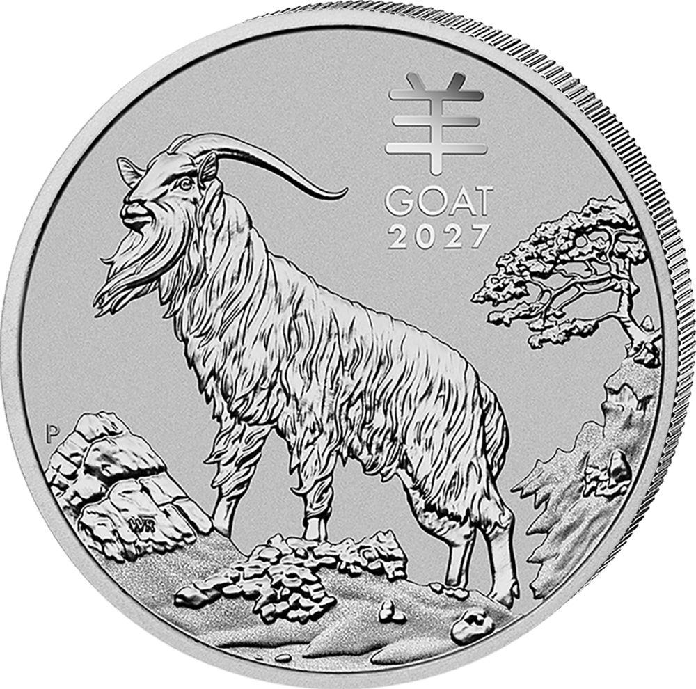 Animal side of the 2027 Lunar III coin in Platinum: Goat