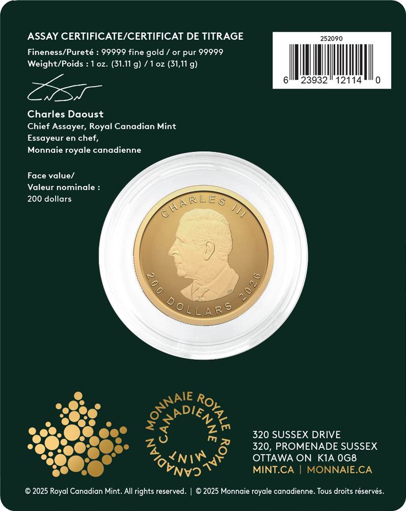 Purest Maple Leaf · Back with assay certificate