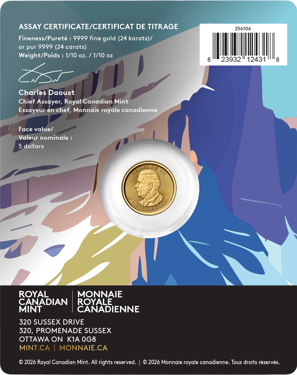 1/10 Unze Gold · Rückseite mit Prüfzertifikat
