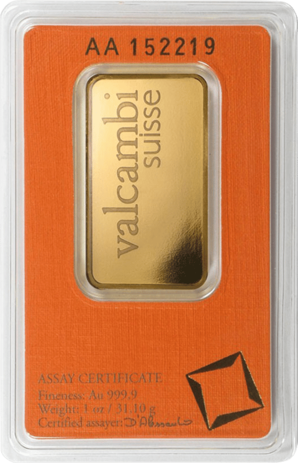 1 Unze Prägebarren · Rückseite der Karte mit der Seriennummer oben und ASSAY CERTIFICATE unten