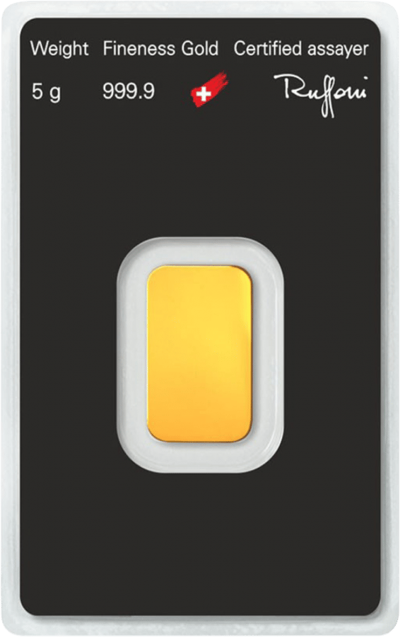 Back of the card with weight, fineness, a Swiss cross and the signature of the sworn precious metals assayer