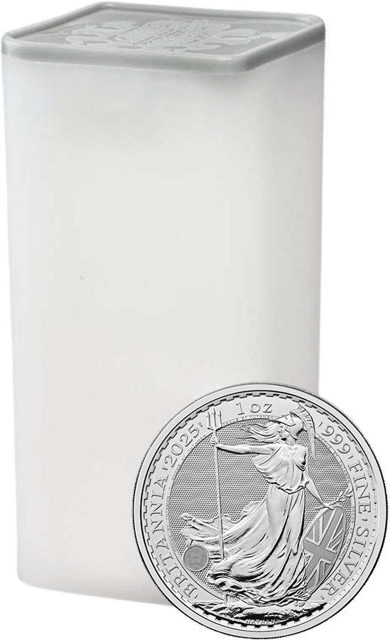 Coin tube with a silver Britannia in front