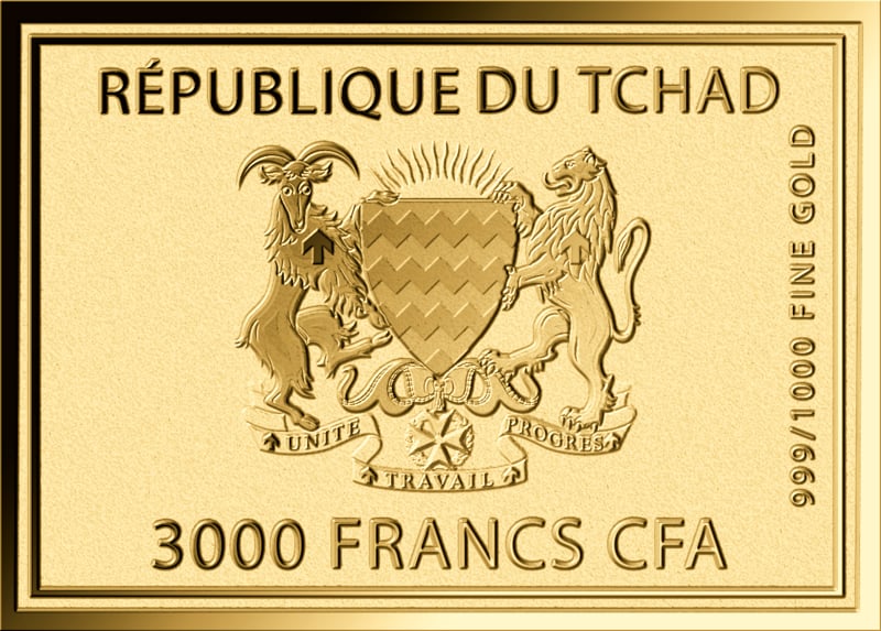 Value side with the national coat of arms and 3000 FRANCS CFA