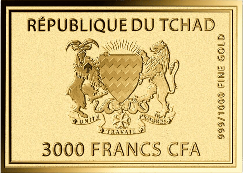 Value side with the national coat of arms and 3000 FRANCS CFA