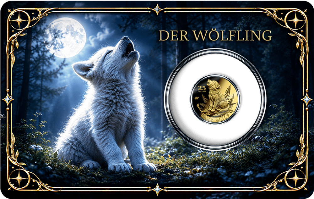 1/200 ounce gold Baby Wolf 2026 · Coin card, front