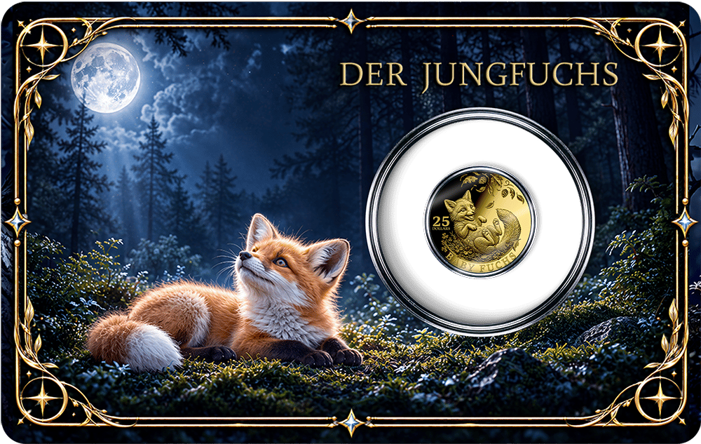 1/200 ounce gold Baby Fox 2026 · Coin card, front