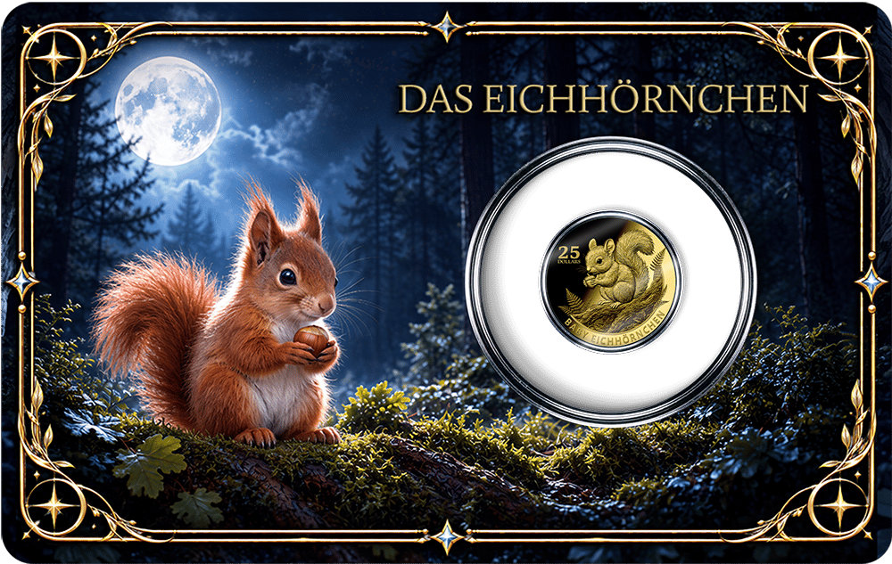 1/200 ounce gold Baby Squirrel 2026 · Coin card, front