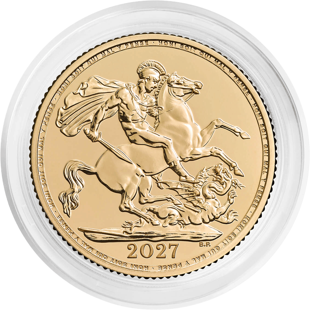 Gold Sovereign 2027 · Coin in the clear capsule