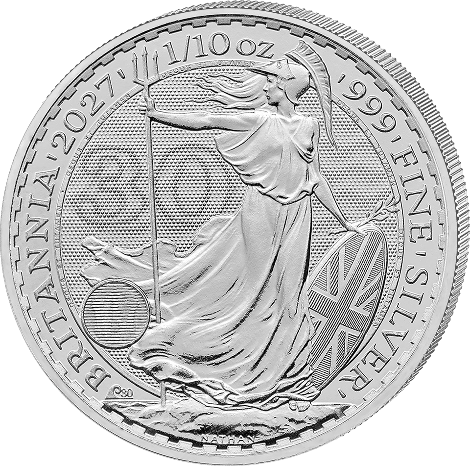 1/10 de onza de plata 2027 · Cara de Britannia