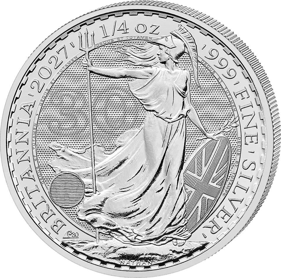 1/4 de onza de plata 2027 · Cara de Britannia