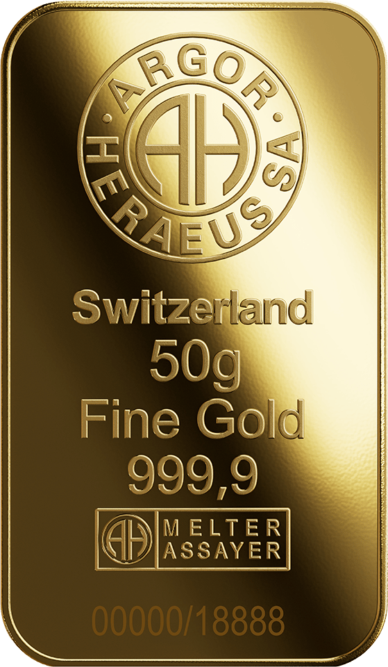 Back of the bar with Argor-Heraeus SA, Switzerland, weight, fineness, the assayer’s mark and the number