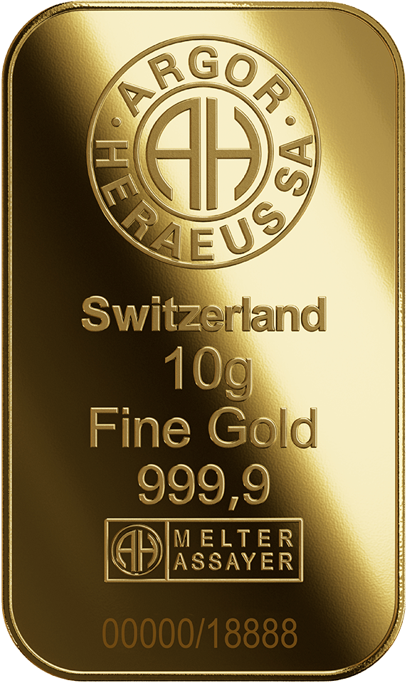 Back of the bar with Argor-Heraeus SA, Switzerland, weight, fineness, the assayer’s mark and the number