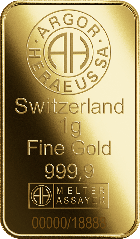 Back of the bar with Argor-Heraeus SA, Switzerland, weight, fineness, the assayer’s mark and the number