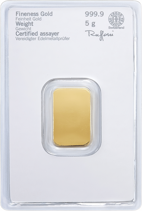 Back of the card with fineness, weight, the signature of the sworn precious metals assayer and the seal of Argor-Heraeus