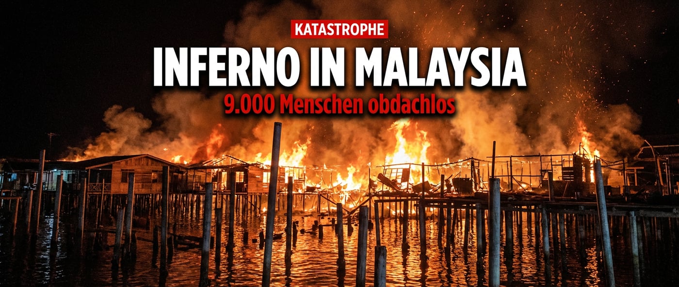 Inferno in Malaysia: Flammen verschlingen tausend Pfahlbauten – 9.000 Menschen obdachlos