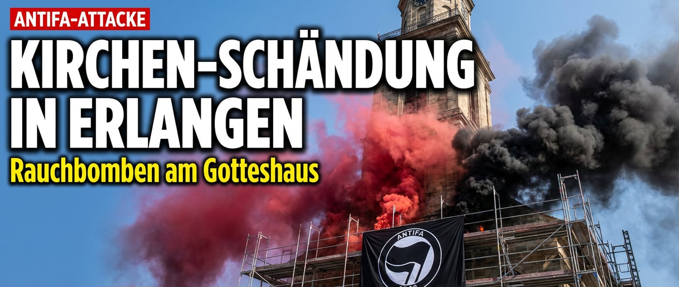 Rauchbomben und Hetzbanner: Antifa missbraucht Erlanger Kirche für politischen Vandalismus