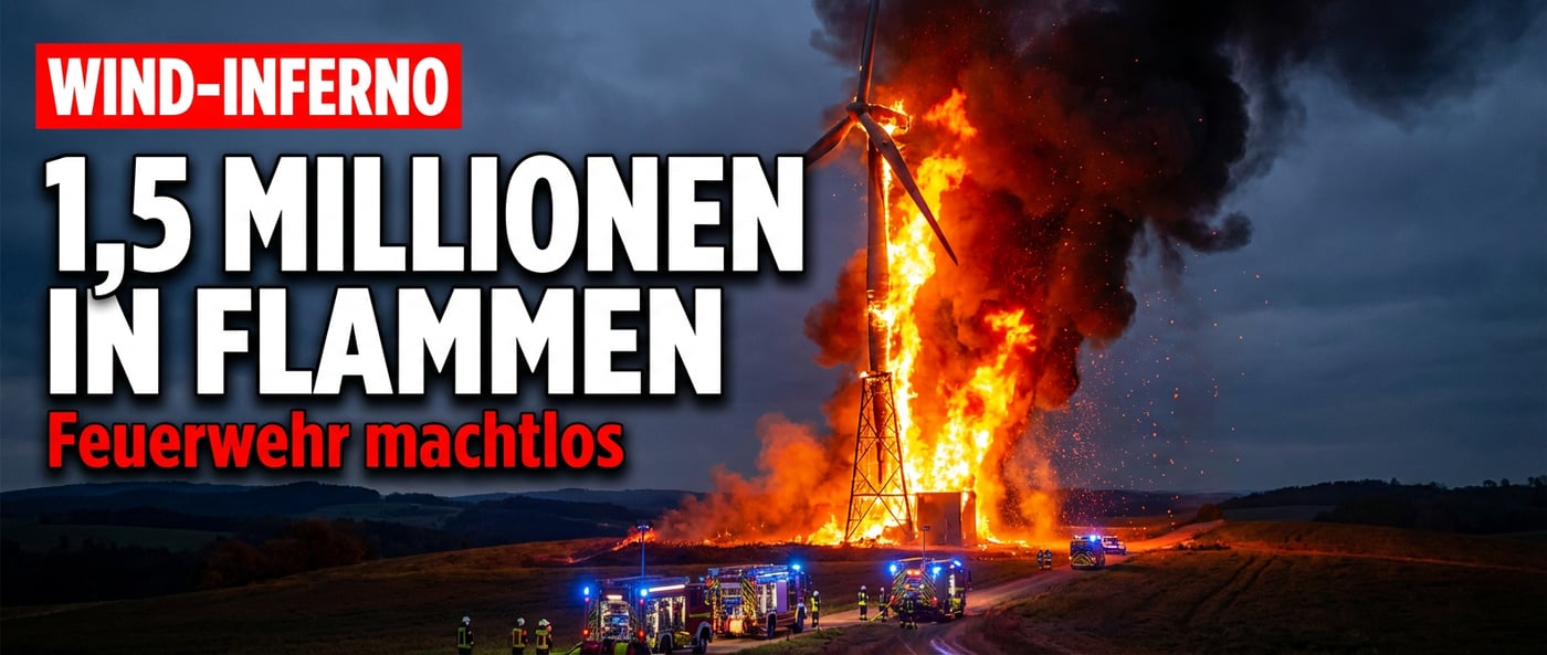 Windrad-Inferno in Rheinland-Pfalz: Feuerwehr kann nur zusehen, wie 1,5 Millionen Euro in Flammen aufgehen