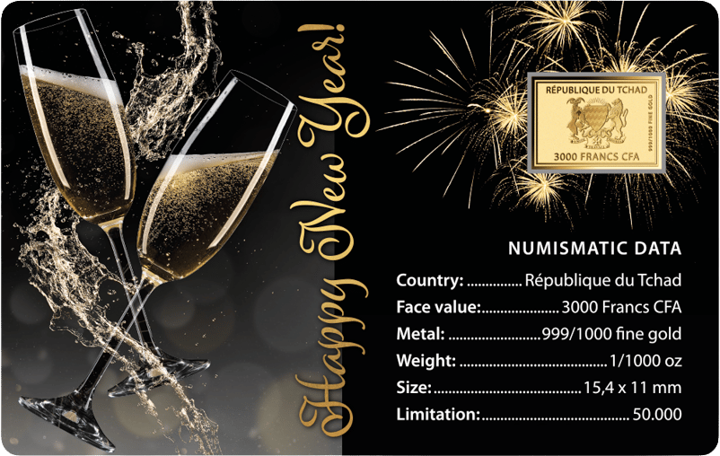 Happy New Year gold coin · Back of the card