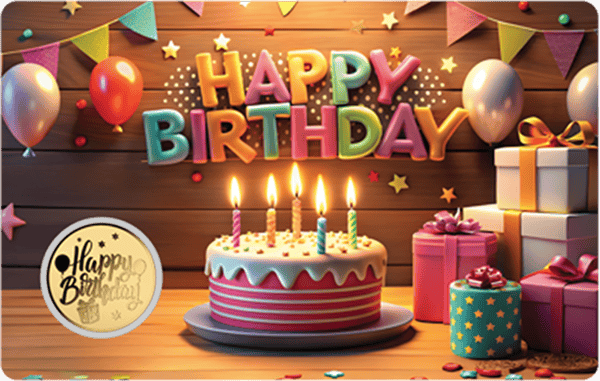 Goldmünze Happy Birthday · Karte