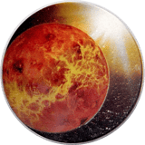 Round from the series “THE SOLAR SYSTEM”: Venus as a coloured disc on a dark background