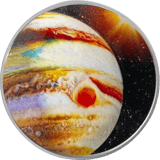 Round from the series “THE SOLAR SYSTEM”: Jupiter as a coloured disc on a dark background