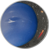 Round from the series “THE SOLAR SYSTEM”: Neptune as a coloured disc on a dark background