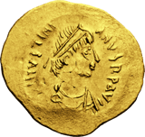 Tremissis Justinian I. · Vorderseite