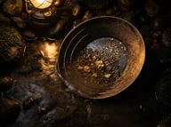 Goldwaschpfanne mit Goldschatz